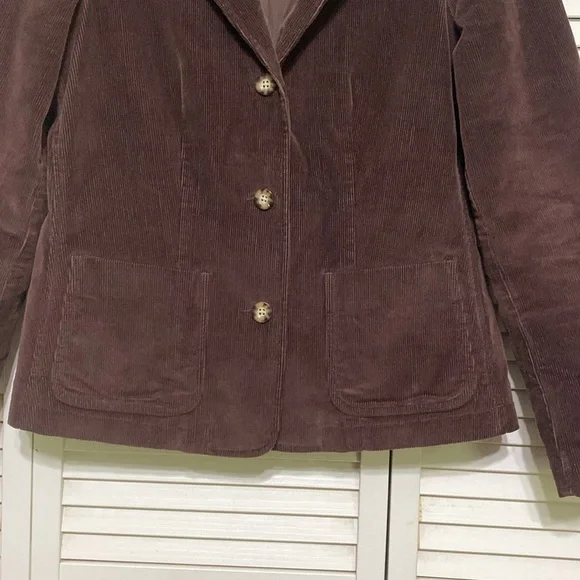 L.L.Bean Brown Corduroy Blazer 3 Button Classic Casual Jacket Size 10 - Picture 4 of 8